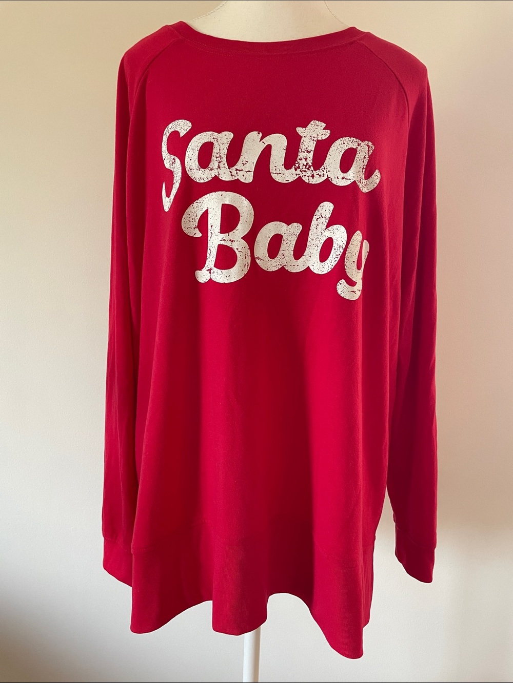 Maternity Sweatshirt Christmas Holiday Santa Baby Terry Fleece Red Women’s XL